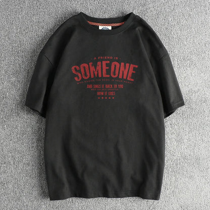 5110# Summer New American Retro Short Sleeve O-neck Letter Printed T-shirt Men's Simple 100% Cotton Old Washed Loose Casual Tops
