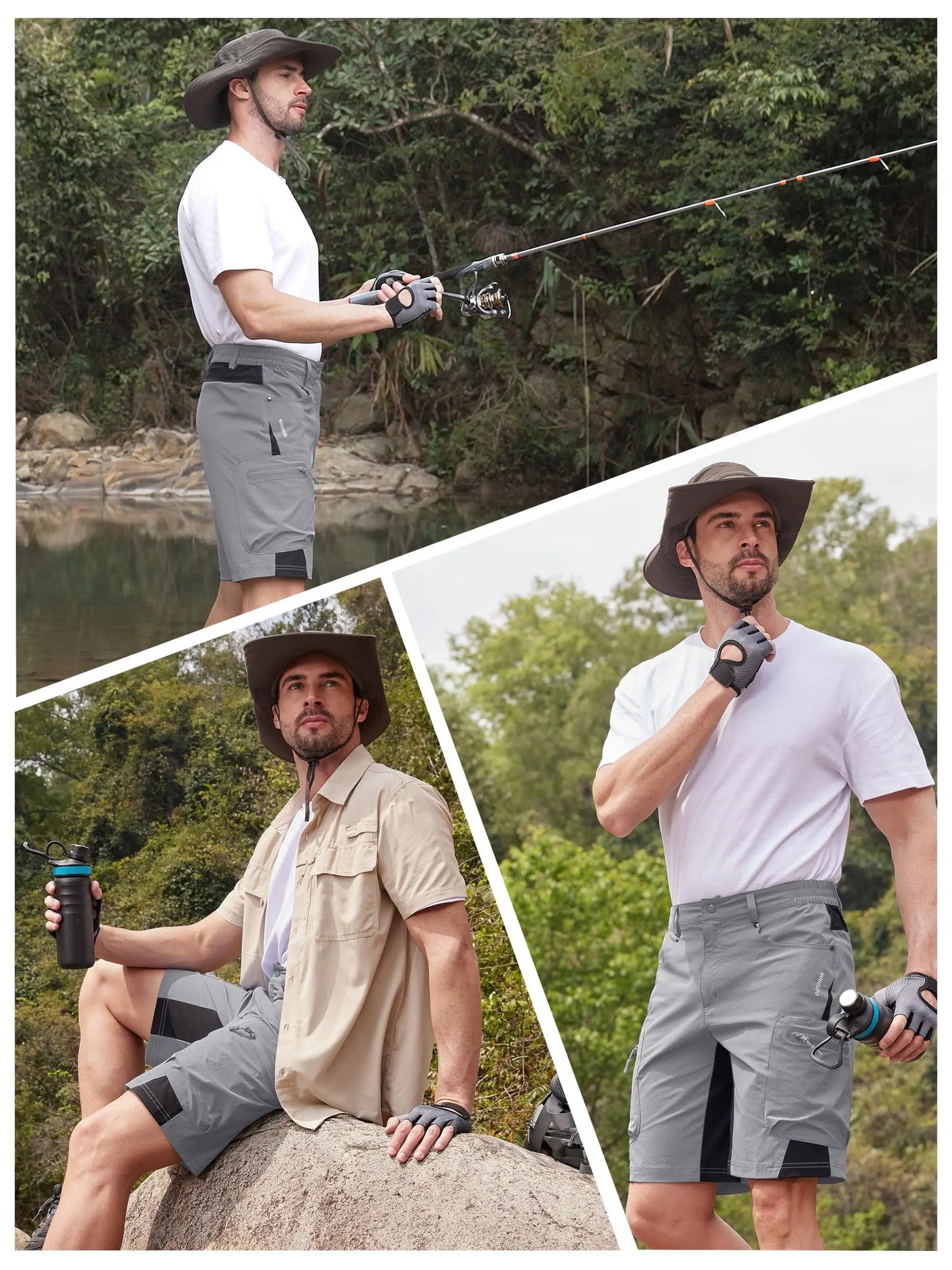 Quick Dry Cargo Shorts Mens Lightweight Work Cargo Shorts Multi Pockets Waterproof Outdoor Hiking Fishing Shorts Male