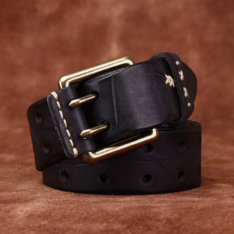 3.8CM Retro Real Genuine Leather Belt Brass Buckle Luxury Designer Belts Men Pure Cowskin Strap Male Cowboy Jeans Belt for Man