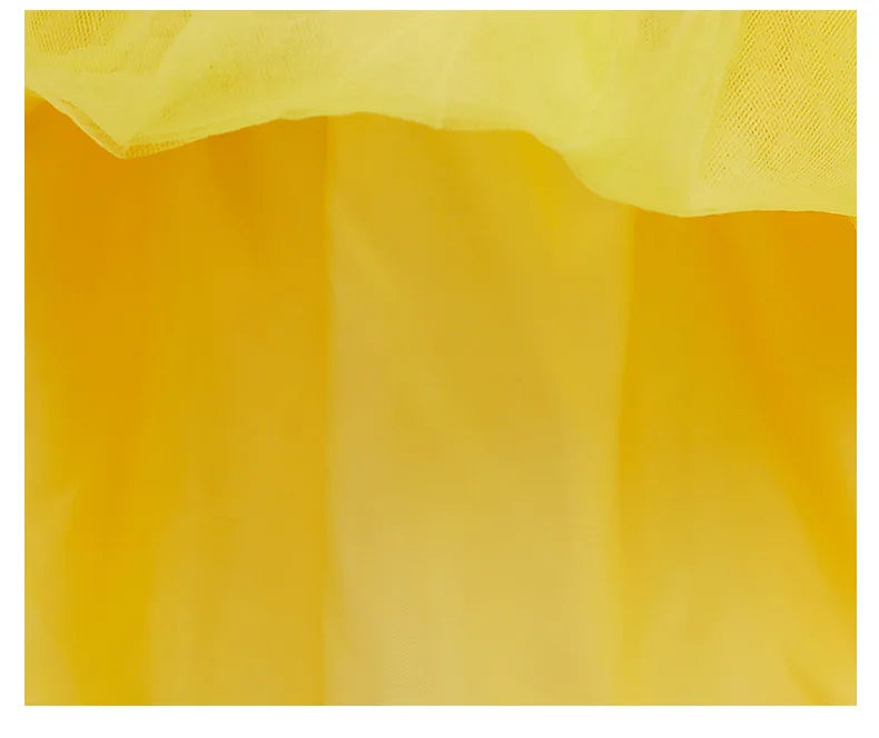Girls Cosplay Tiana Yellow Short-Sleeved Fluffy Princess Dress For Girl Birthday Party Princess Dress With Accessories