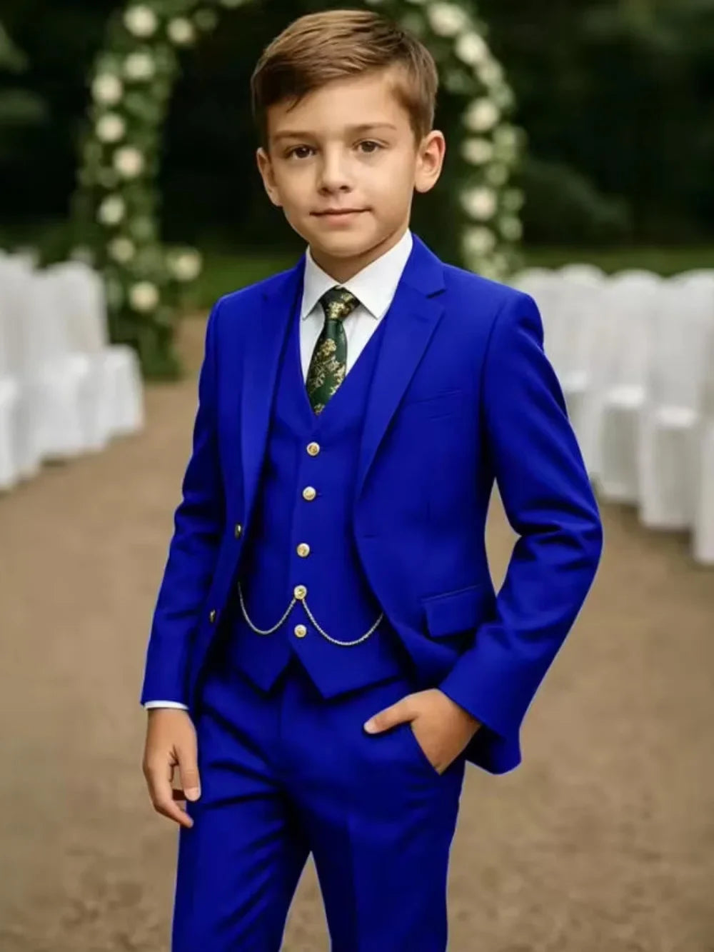Notched Lapel Boys Slim Fit Suits 3 Pieces For Stage Performance Elegant Handsome Kids Suit Set Wedding Guest Tuxedo 2-20T