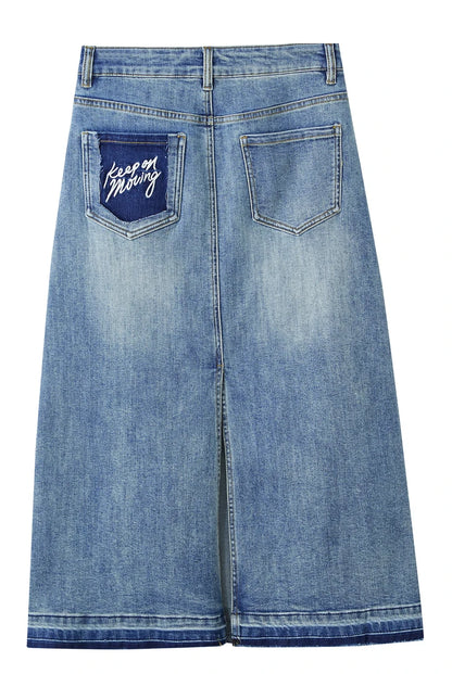 Minimalism 2024 Summer New Casual Denim Style Women Jeans Skirts Letters Embroidery Open Fork Female A-line Skirt 12442282