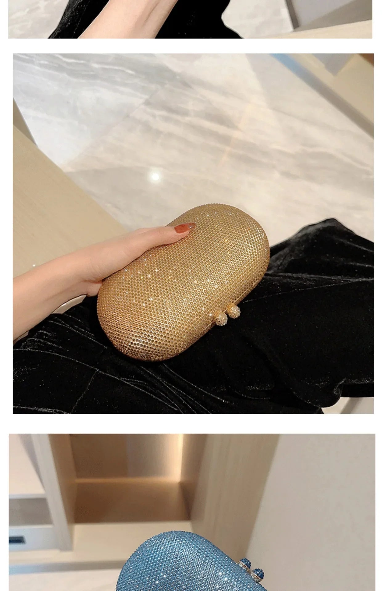 Fashionable Diamond Encrusted Evening Clutch Women's Handbag Luxury Oval Shape Ball Gown Purse Korean Style Hard  Handbag