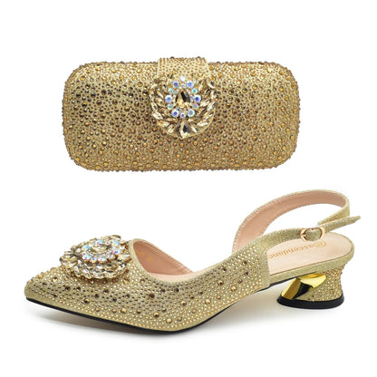 Gold Shoe and Bag Set for Party in Women African Women Shoes and Bags Italy Wedding Elegant Pumps for Lady Heeled Sandals Woman