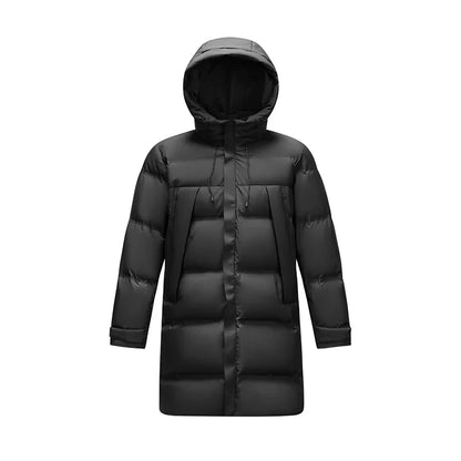 Down Jacket Men Long Hooded Loose Simple Versatile 2026 Winter Man Clothes Winter Outerwear