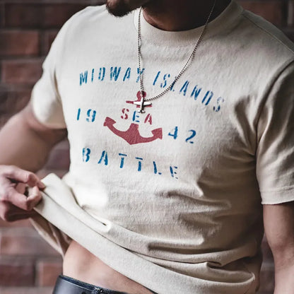 Vintage Letter Print Cotton Short Sleeve T-Shirt Men's Summer Loose Fit Ribbed Crew Neck Tee Casual Street Tops for Daily