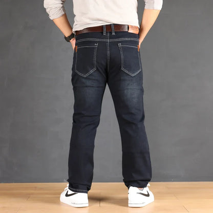 47-160KG Plus Size Men's Jeans Autumn Spring Black Blue Pants Straight Business Loose Long Trousers Cotton Jeans Male Clothing
