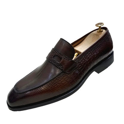 Luxury Men's Genuine Leather Dress Shoes Crocodile Print Wedding Loafers Double Buckle Business Office Formal Slip-On Shoes