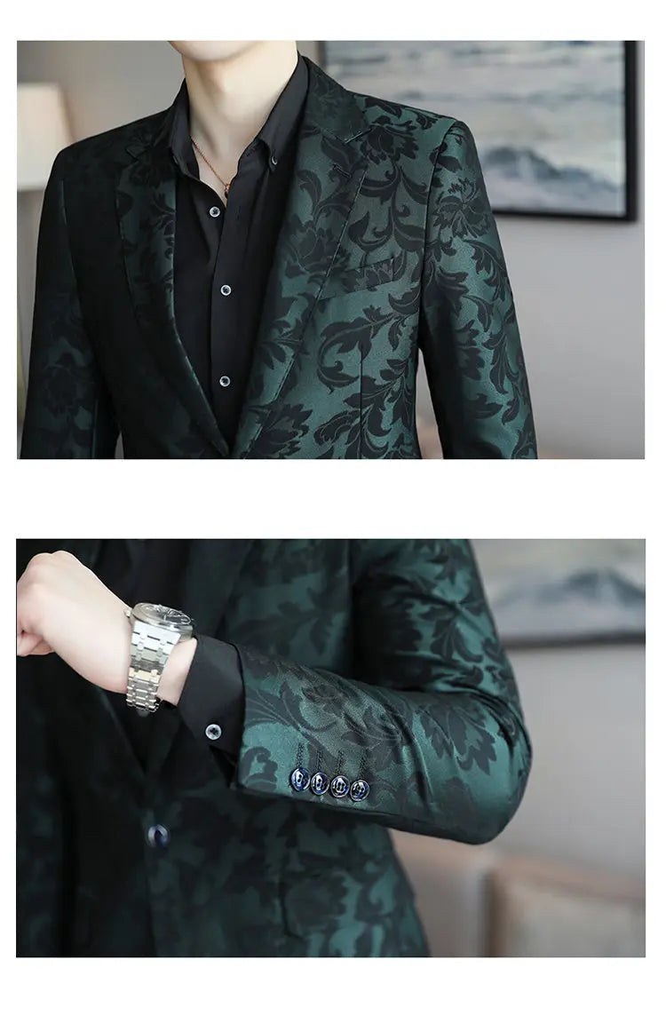 2025 Spring Luxury High-end Jacquard Men's Suit Coats British Style Men Slim Fit Casual Groom Wedding Dress Party Suit Blazers