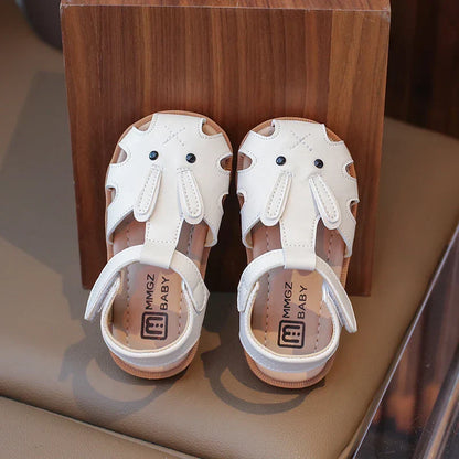 Toddler Children Sandals Rabbit Lovely White Brown Kids Summer Shoes Unisex Breathable Flexiable Comfy Boys Girls Shoes 21-30