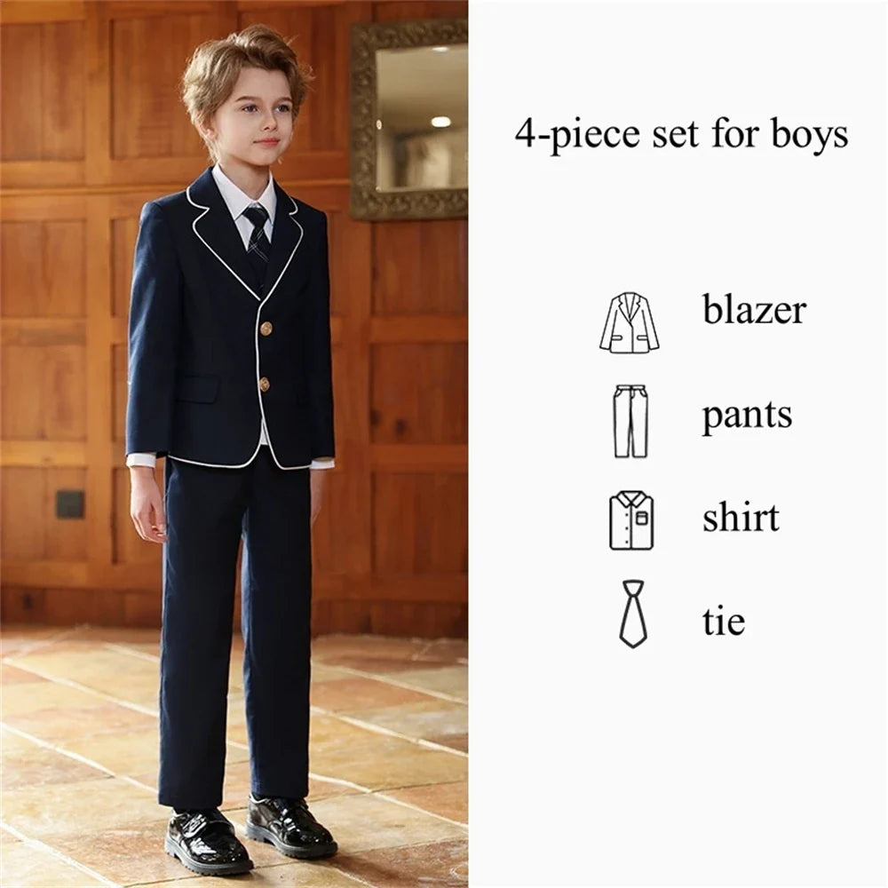 Newest School Uniform 4 Pieces For Boys And Girls 110-180cm Formal Elegant Kids Suit Set Choir Performance Wear In Stocks