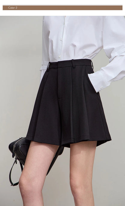 Minimalist Casual Shorts For Women 2025 Autumn Preppy Style Loose Black Shorts Office Lady Luxury Shorts Daily 12523085