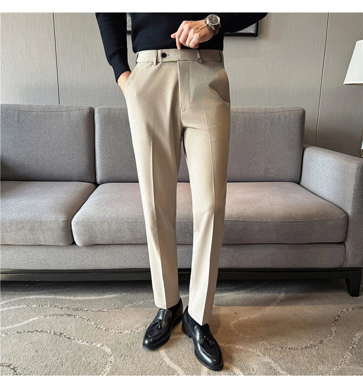 High Quality Invisible Elastic Waist Business Casual Suit Pants Built-in Anti Slip Strip Slim Fit Office Social Dress Trousers