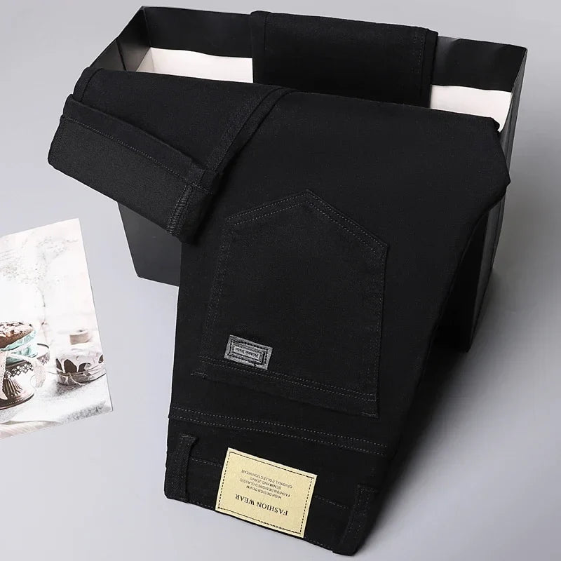 Spring Autumn Fashion Brown Business Casual Stretch Denim Pants Male Brand Trousers Men's Clothing Slim Jeans Plus Size 28-44