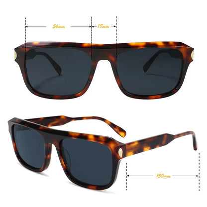 Tortoise Acetate Sunglasses Vintage Rivet Rectangle Frame UV Protection Unisex Retro Sun Glasses Fashion