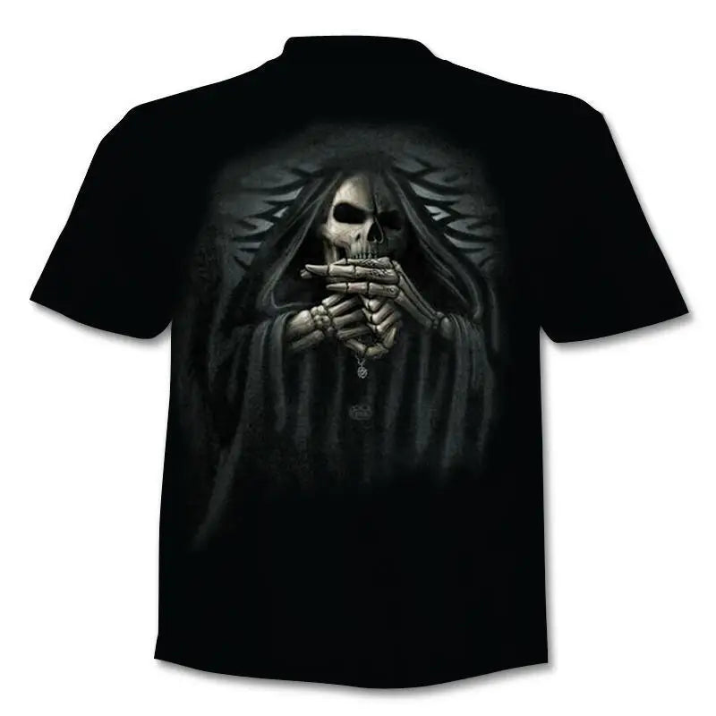 New retro street punk motorcycle men's T-shirt 3D shirt casual fashion hip-hop horror short sleeved round neck men's clothing