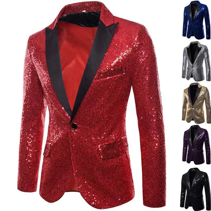 European and American Hosting Performance Dress High End Men's Gold Sequin Suit Korean Version Slim Fit Studio Suit Jacket