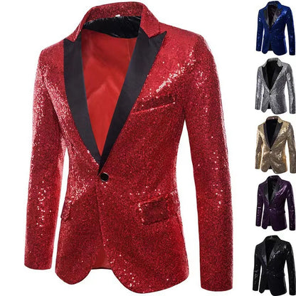 European and American Hosting Performance Dress High End Men's Gold Sequin Suit Korean Version Slim Fit Studio Suit Jacket