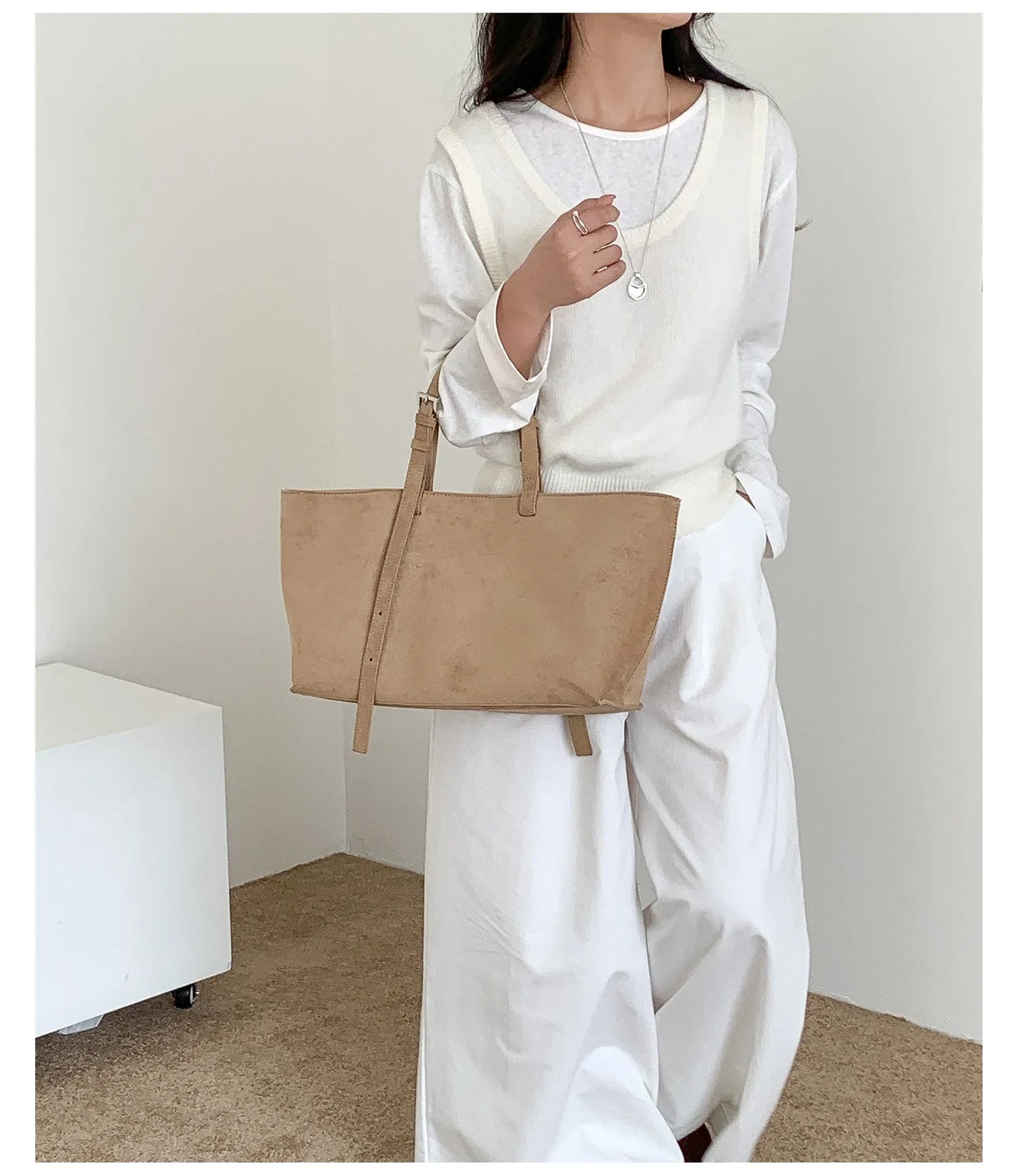 Retro Faux Suede Tote Women Bag Large Capacity Shoulder Bags for Women 2026 Matte Texture Designer Handbags and Purses Shopper