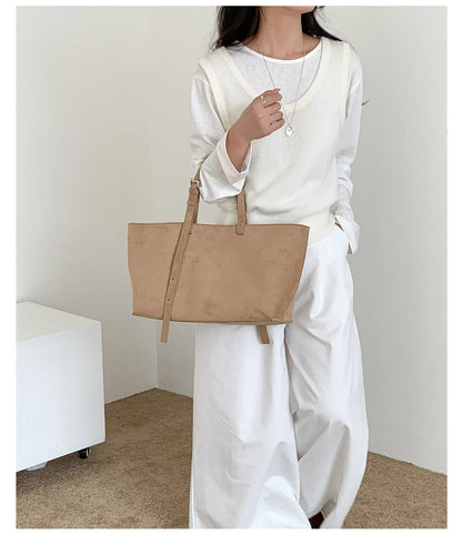 Retro Faux Suede Tote Women Bag Large Capacity Shoulder Bags for Women 2026 Matte Texture Designer Handbags and Purses Shopper