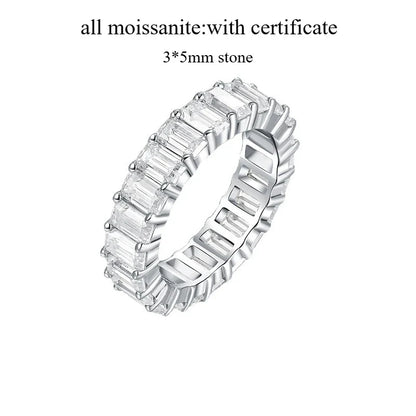 18k Plated 3*5mm Emerald Cut Moissanite Rings for Women Halo Full Eternity Bands Wedding Jewelry S925 Sterling Silver