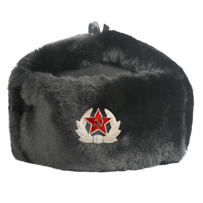 Soviet Badge Ushanka Men Winter Bomber Hats CCCP Pilot Faux Rabbit Fur Earflap Army Trapper Trooper Hat Russia Snow Cap