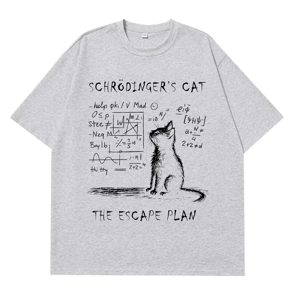 Schrodinger Cat Physics Quantum Mechanics Creative Print Summer Short-sleeved Cotton T Shirt Men Women Streetwear Loose T-shirts