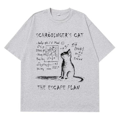 Schrodinger Cat Physics Quantum Mechanics Creative Print Summer Short-sleeved Cotton T Shirt Men Women Streetwear Loose T-shirts