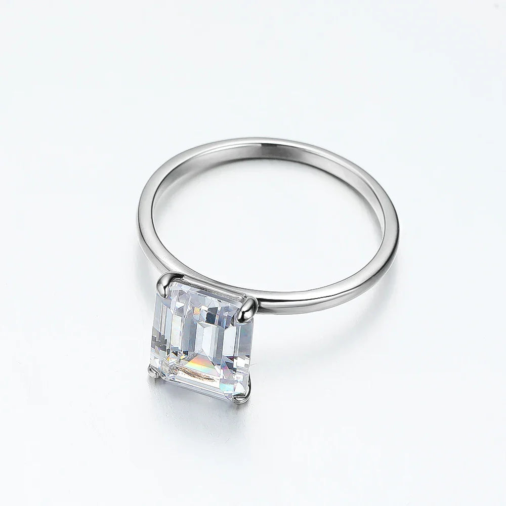 4ct Emerald Moissanite Ring s925 Sterling Sliver Plated 18k White Gold Wedding Band Engagement Rings For Women