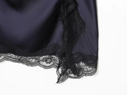 Satin dresses women's clothing fashion back zip hem lace patchwork slit sexy nightclub mini dress chic French Evening
