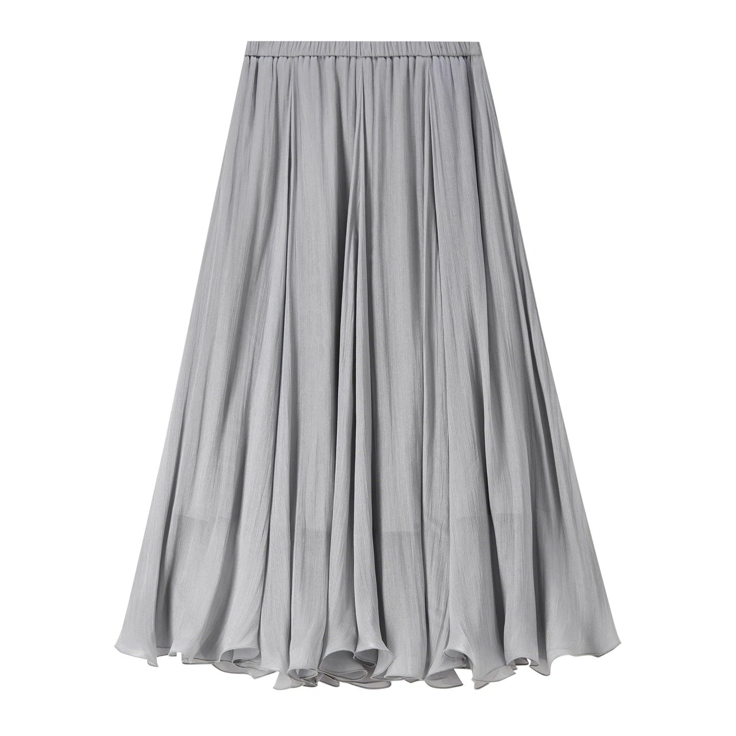 Women's Gray Elegant Skirt 2026 Summer Elastic Waist Sheen Flowy A Line Long Skirt for Woman Ladies Clothes 162QG4909