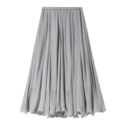Women's Gray Elegant Skirt 2026 Summer Elastic Waist Sheen Flowy A Line Long Skirt for Woman Ladies Clothes 162QG4909