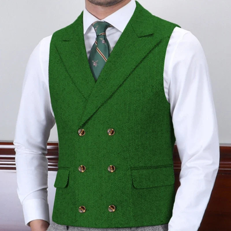 Men Vest Gray Herringbone With Lapel Double Button Waistcoat For Wedding Business Banquet Work Daily Casual Men Suit Vest