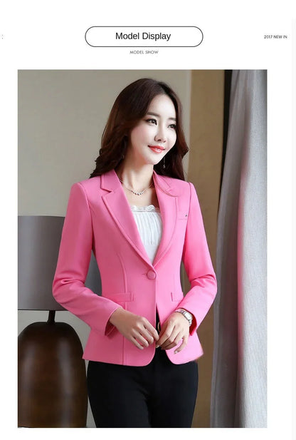 Korean Style Slim Fit Blazers for Women, Long Sleeve Casual Suits Jacket, Solid Color Black White Office Lady Suit Blazer M-3XL