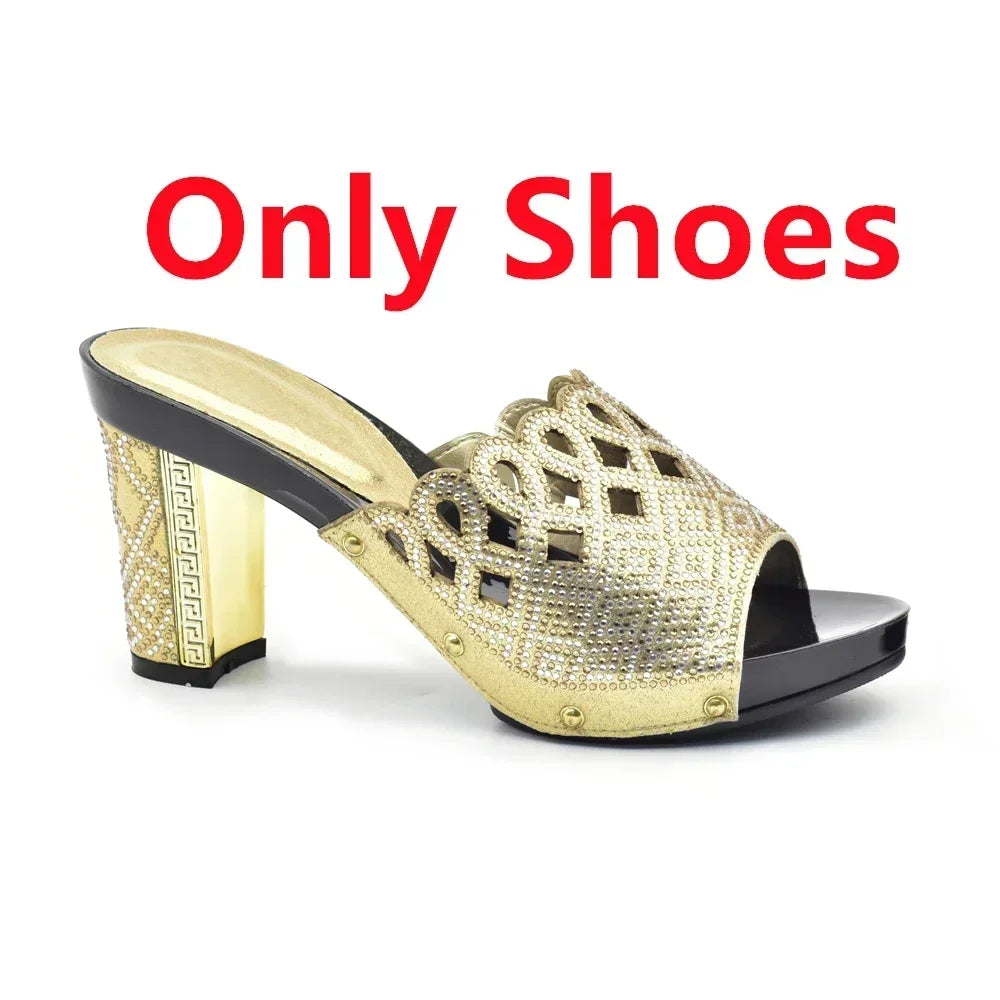 Italian Ladies Shoes and Bags To Match Set Decorated with Rhinestone Plus Size Shoes Women Heel Women Shoes and Bag Set In Italy