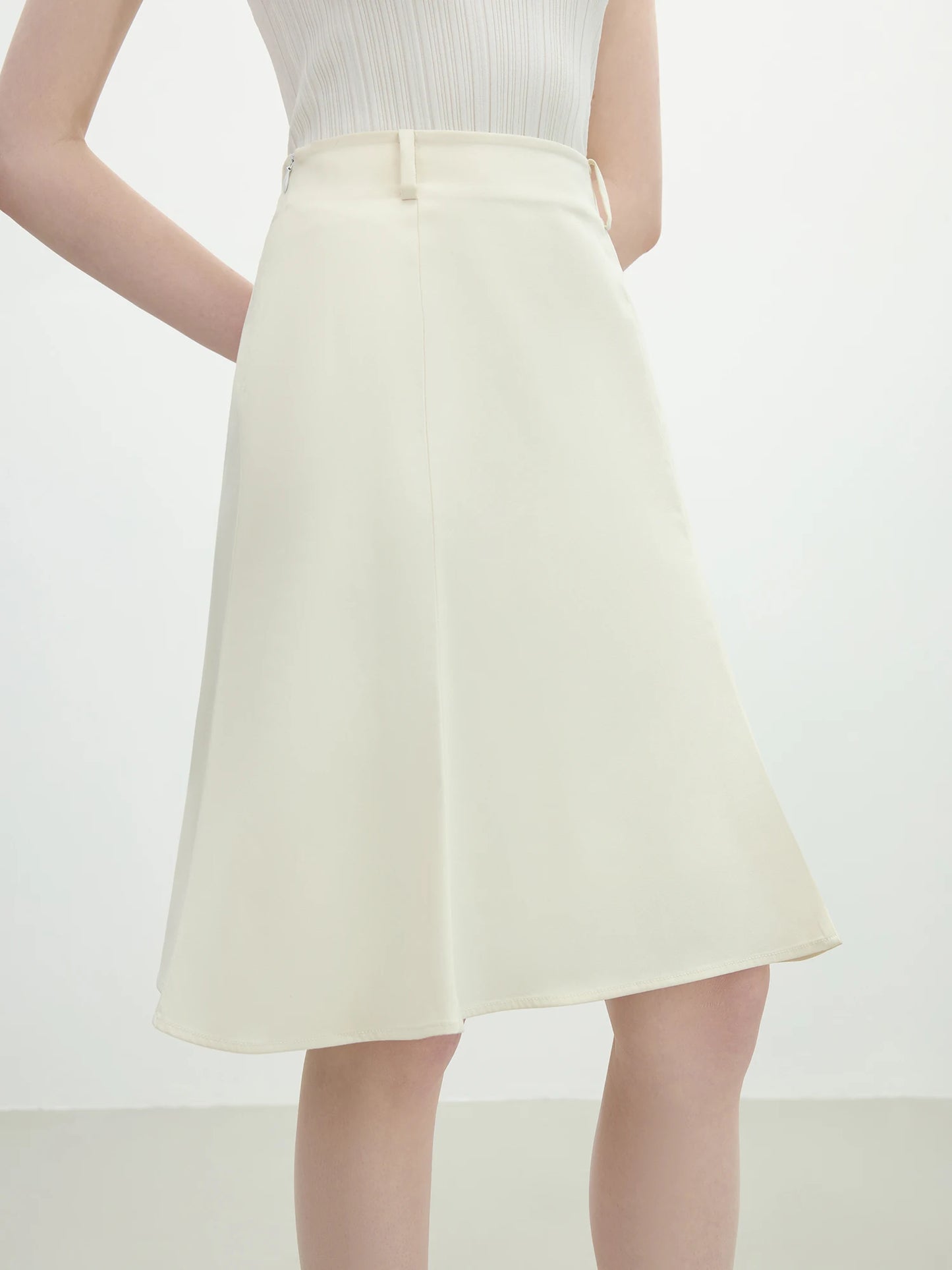 White Mermaid A-Line Skirt 2025 Summer High-Waisted Office Evening Chiffon Tailored Elegance Casual Loose Skirts 25FS12166
