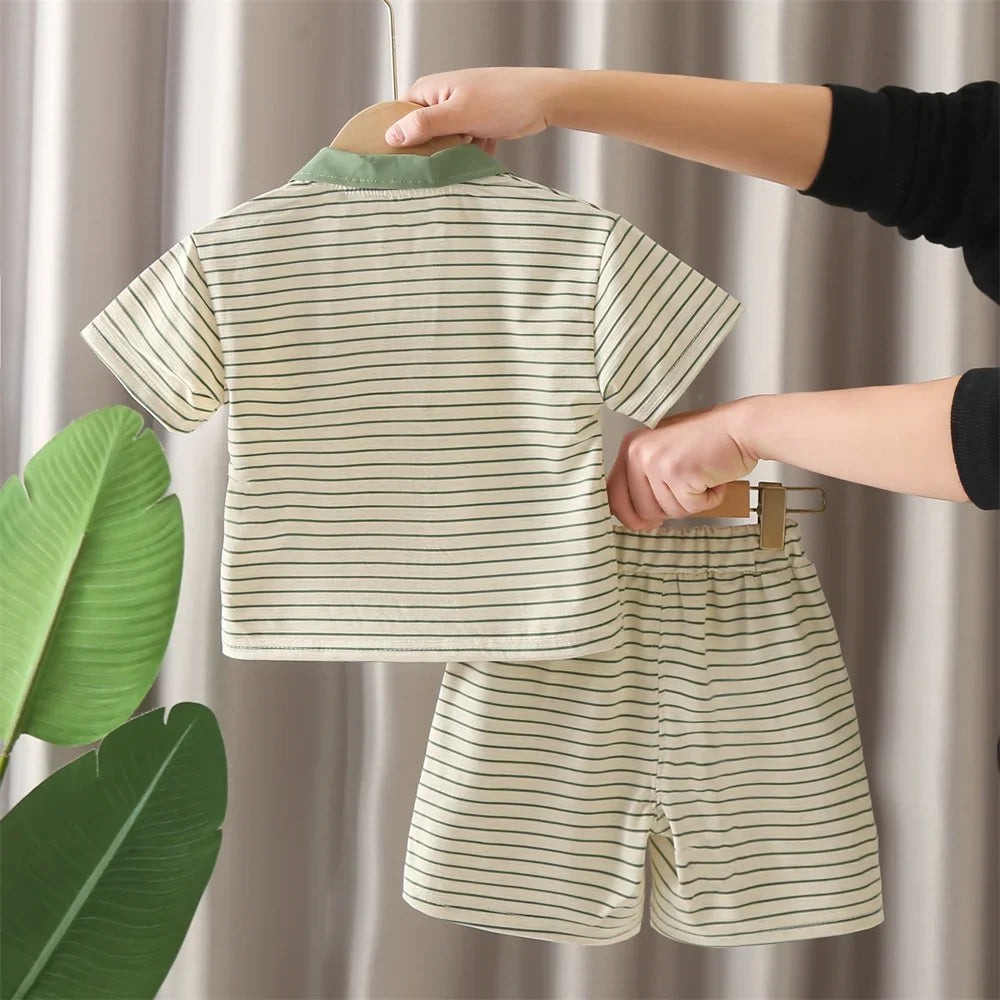 New Summer Baby Boy Clothes Set Toddler Boys Striped Cartoon T-shirt Short Pant 2-Piece Casual Infant Children's Clothing Outfit