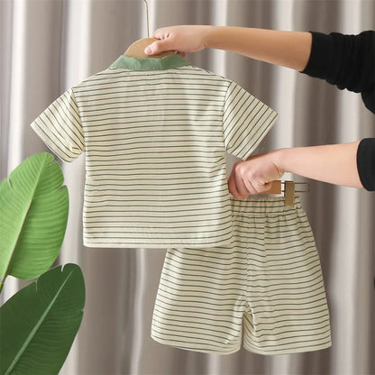 New Summer Baby Boy Clothes Set Toddler Boys Striped Cartoon T-shirt Short Pant 2-Piece Casual Infant Children's Clothing Outfit