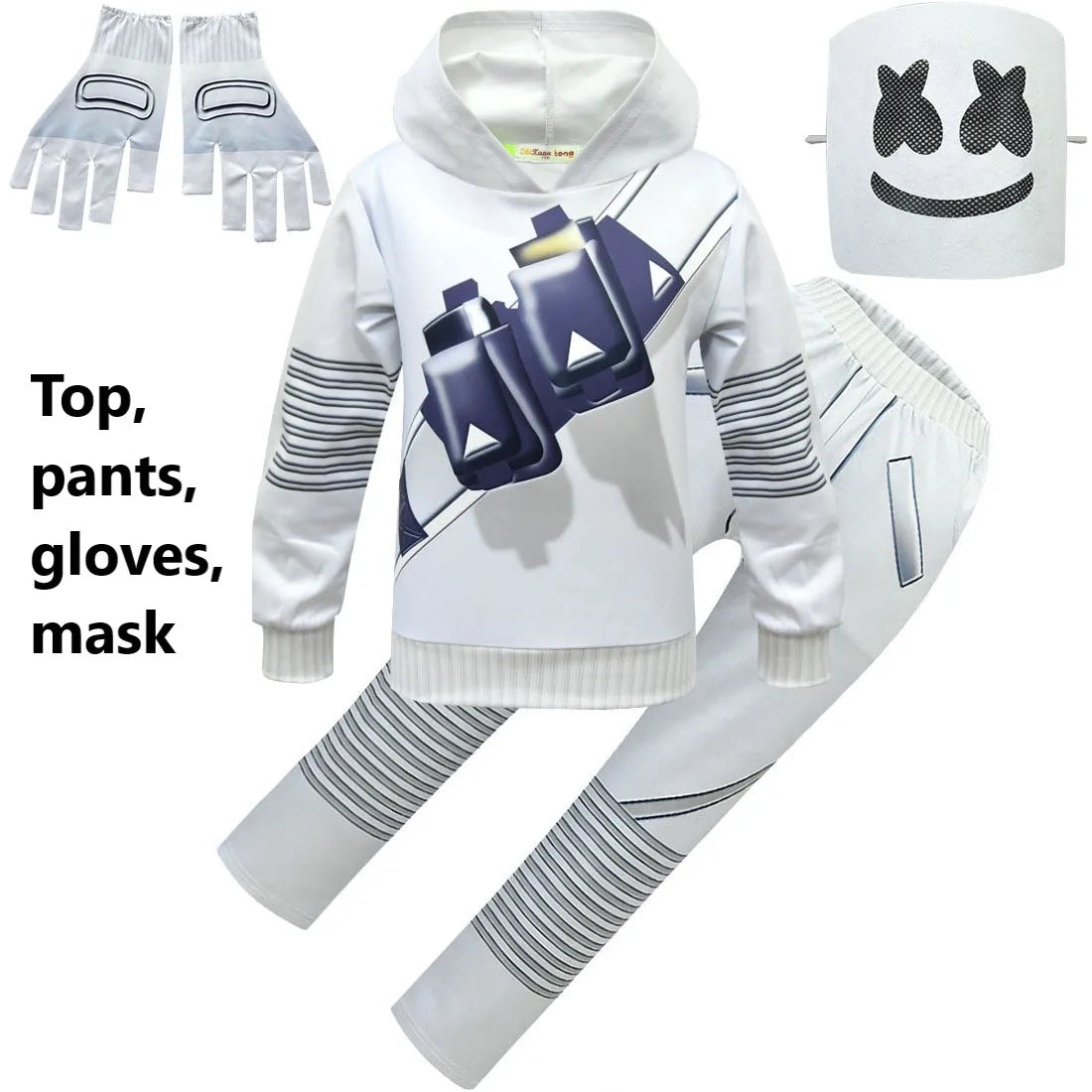 Kids Electronic Sound Singer DJ Marshmello Costume Girls Boys Halloween Christmas Cosplay Party Costume Hoodie set