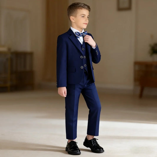 Elegant Navy Boys Suit For Wedding Teenager Kids Formal Ceremony Tuxedo Dress Children Photography Blazer Party Suit