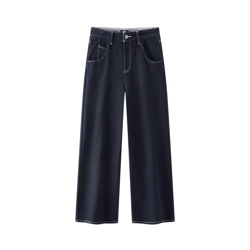 Semir Jeans Women Wide Leg Fleece Lined Comfortable High Waist Winter 2025 New Floor-Length Pants with Leg-Elongating Effect