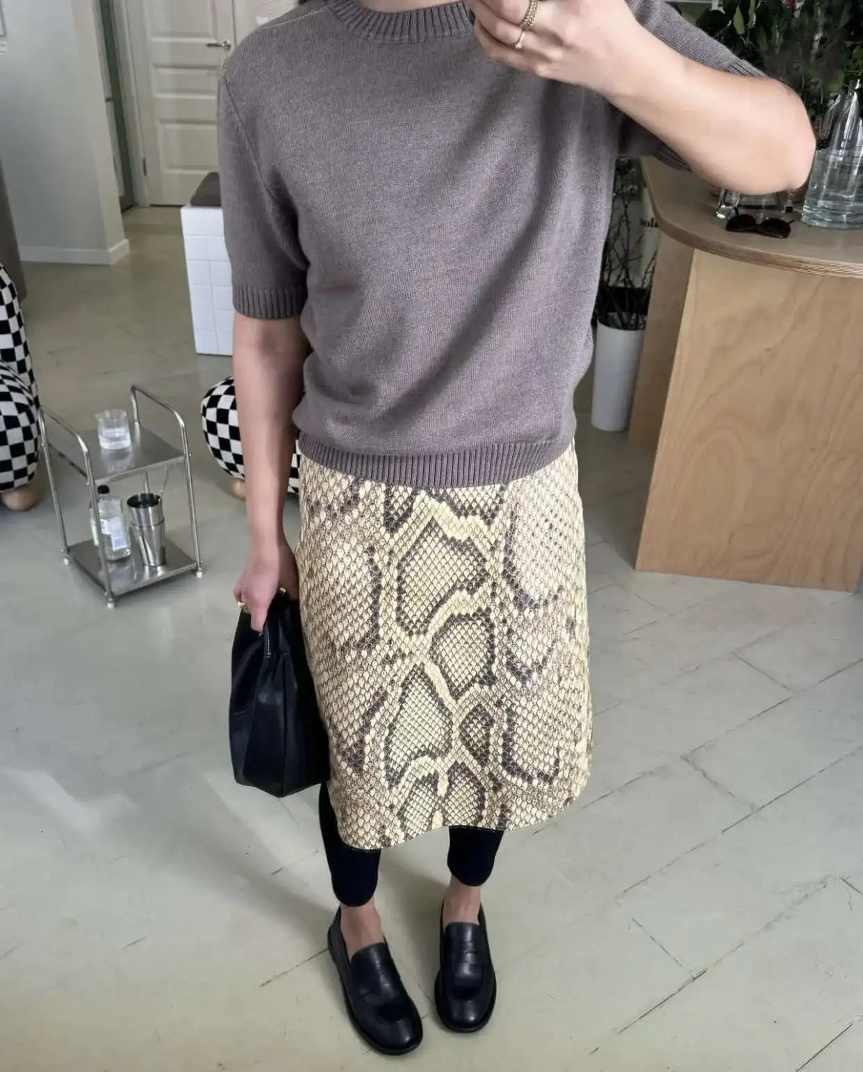 Snakeskin Printed Fashion Skirt Women's High Waist Slim Contrast Patchwork Commute Streetwear Female Vintage Y2k Skirt DDX8