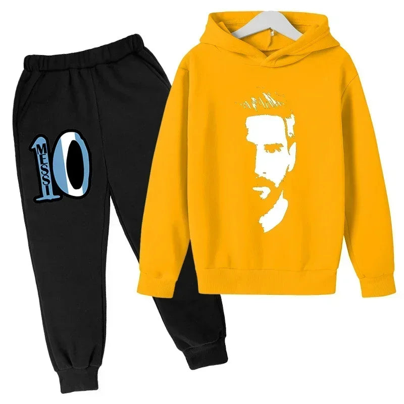 Spring Autumn Children's Hoodie Set Messi Avatar Printed Sportswear Hoodie Pants Suit 2-piece Set Boy Girl Kid Clothes Tracksuit