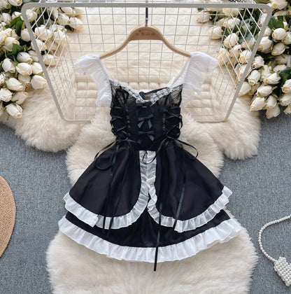 Woman Fashion Sexy Strap Dress New Sleeveless Slim Floral Print Mini Dress Comfortable Breathable Mesh Lace Mini Dress