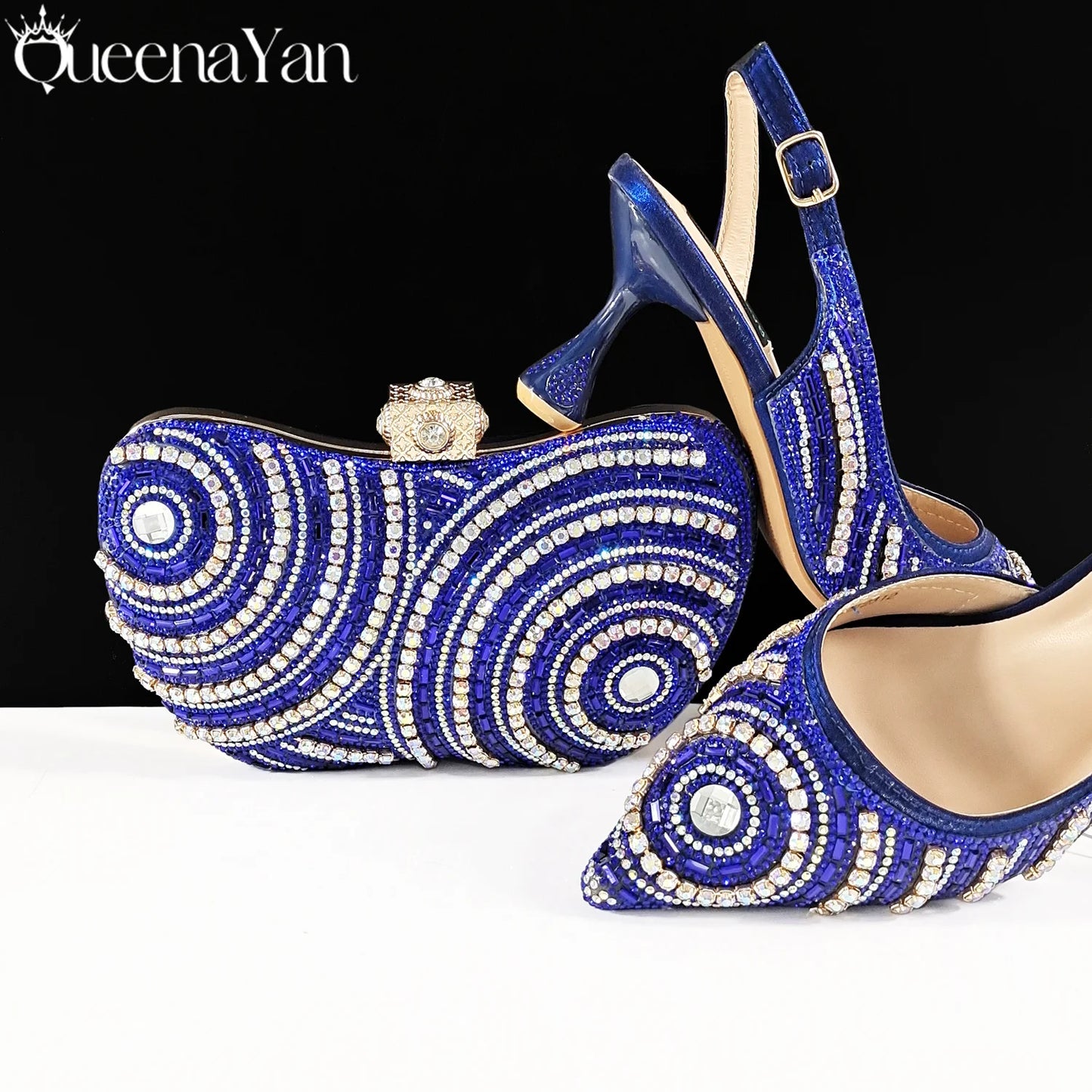 Nigerian Heel Party for Women Silver Color Shoes and Bag Set Rhinestone Handbag Italian Design Wedding INS 2025