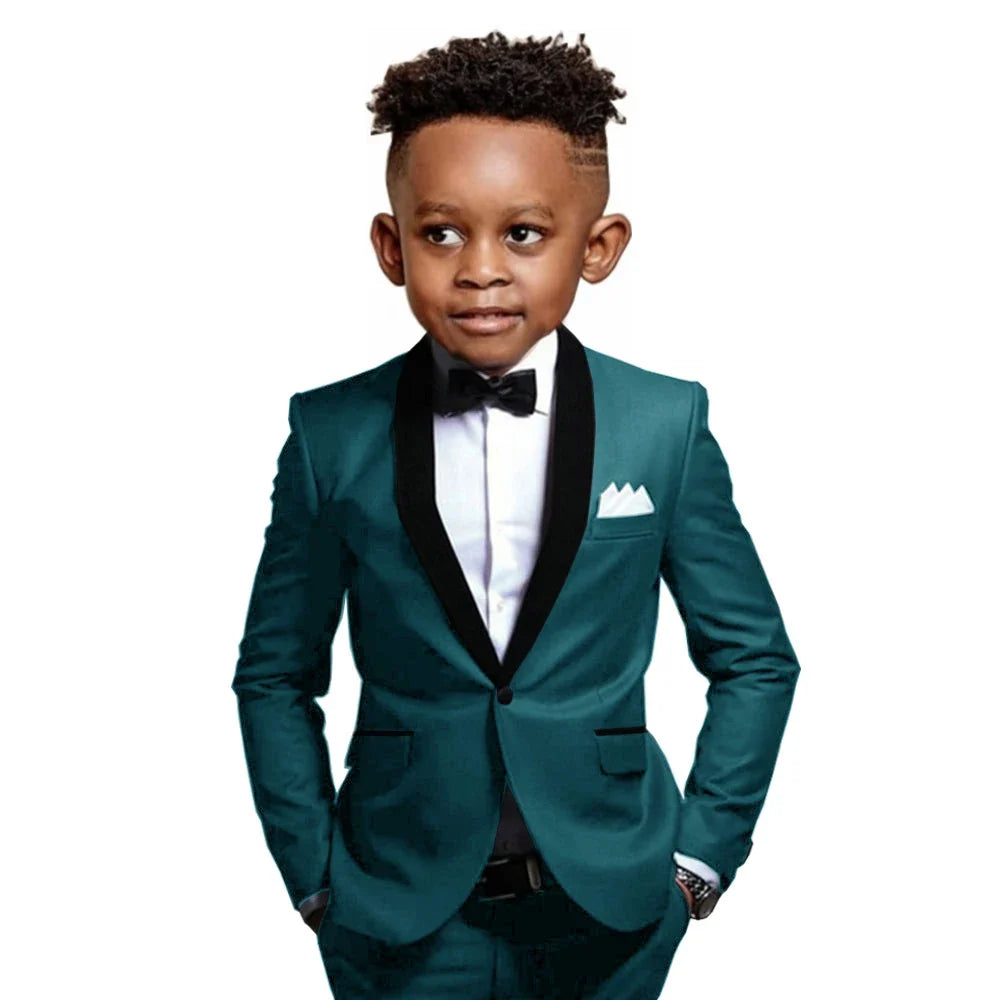New Boys Formal Suits 2 Pieces Jacket Pants School Activities Wear Stylish One Button Kids Tuxedo Wedding Guest Clothes