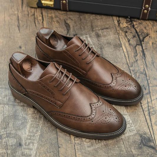 Handmade Mens Wingtip Oxford Shoes Grey Leather Brogue Men's Dress Shoes Classic Business Formal Shoe for Men Chaussure Hommes