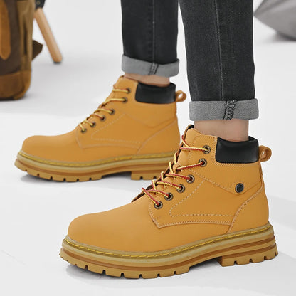Handmade Outdoor Men Genuine Leather Boots Male Comfortable Business Party Casual Shoes Street Thick Sole Lace Up Shoes Big Size