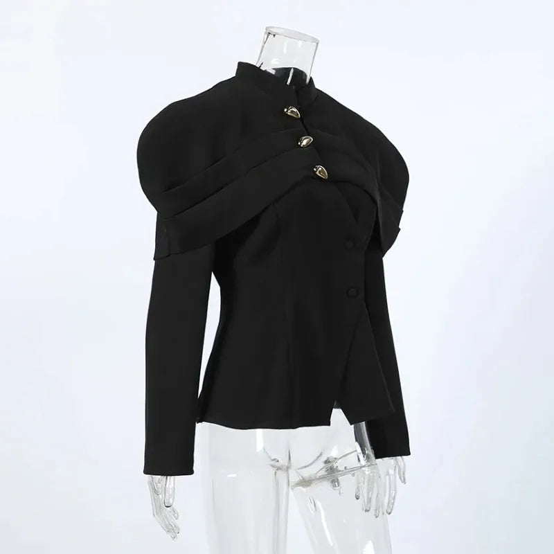 Black Elegant Blazer For Women 2025 Autumn Fashion Gold Buttons Patchwork Jacket Coat Party Vintage Commuter Suit Jacket