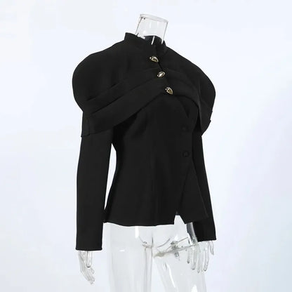 Black Elegant Blazer For Women 2025 Autumn Fashion Gold Buttons Patchwork Jacket Coat Party Vintage Commuter Suit Jacket